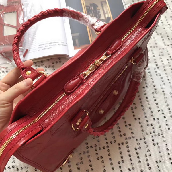 Balenciaga Gaint 12 Gold Medium City Handbag in Red Soft Crafted Vintage Lambskin For Sale