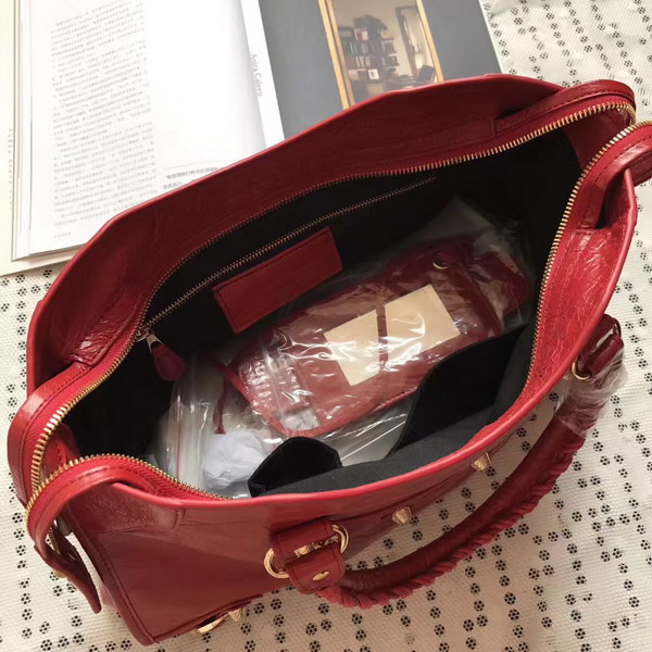 Balenciaga Gaint 12 Gold Medium City Handbag in Red Soft Crafted Vintage Lambskin For Sale