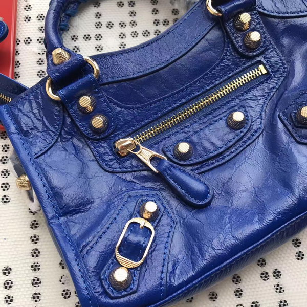 Balenciaga Gaint 12 Gold Mini City Handbag in Electric Blue Soft Crafted Vintage Lambskin For Sale