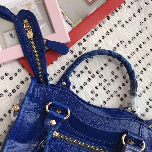 Balenciaga Gaint 12 Gold Mini City Handbag in Electric Blue Soft Crafted Vintage Lambskin For Sale