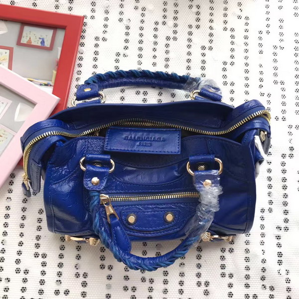 Balenciaga Gaint 12 Gold Mini City Handbag in Electric Blue Soft Crafted Vintage Lambskin For Sale