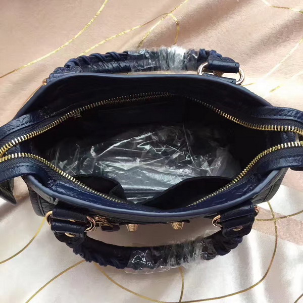 Balenciaga Gaint 12 Gold Mini City Handbag in Navy Blue Soft Crafted Vintage Lambskin For Sale