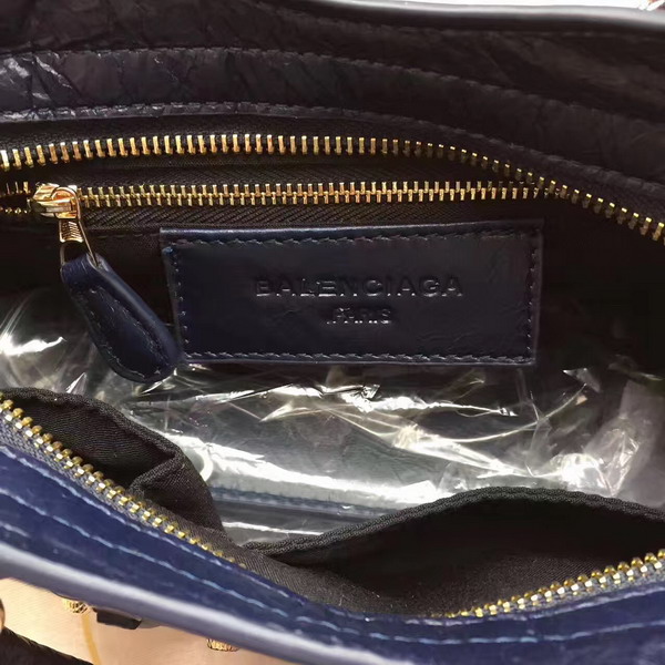 Balenciaga Gaint 12 Gold Mini City Handbag in Navy Blue Soft Crafted Vintage Lambskin For Sale