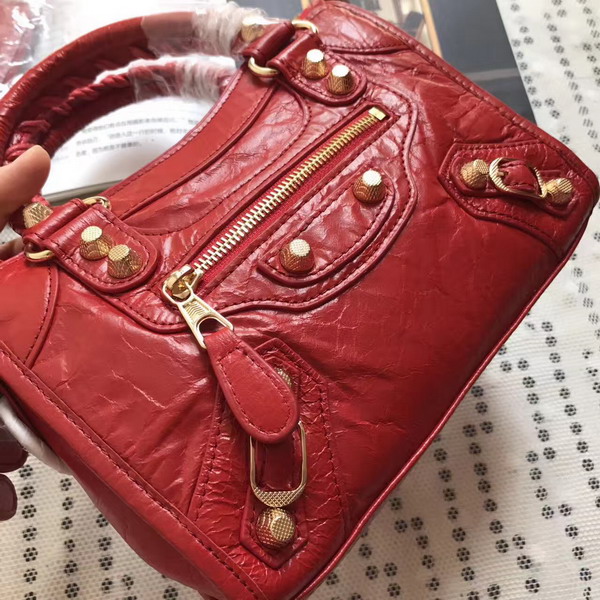 Balenciaga Gaint 12 Gold Mini City Handbag in Red Soft Crafted Vintage Lambskin For Sale