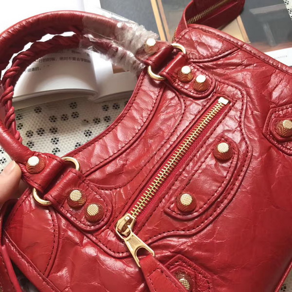 Balenciaga Gaint 12 Gold Mini City Handbag in Red Soft Crafted Vintage Lambskin For Sale