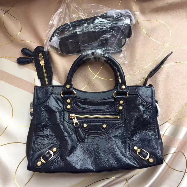 Balenciaga Gaint 12 Gold Small City Handbag in Navy Blue Soft Crafted Vintage Lambskin For Sale