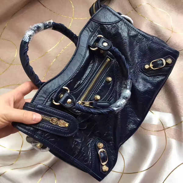 Balenciaga Gaint 12 Gold Small City Handbag in Navy Blue Soft Crafted Vintage Lambskin For Sale