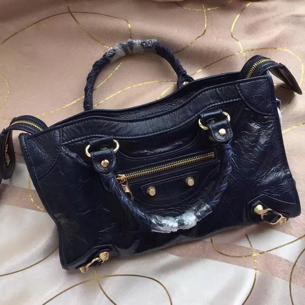 Balenciaga Gaint 12 Gold Small City Handbag in Navy Blue Soft Crafted Vintage Lambskin For Sale