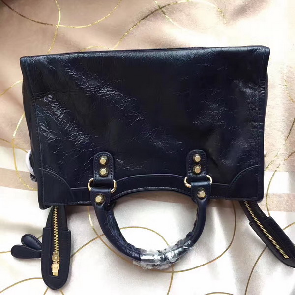 Balenciaga Gaint 12 Gold Small City Handbag in Navy Blue Soft Crafted Vintage Lambskin For Sale