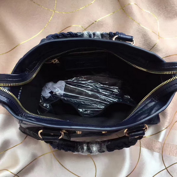 Balenciaga Gaint 12 Gold Small City Handbag in Navy Blue Soft Crafted Vintage Lambskin For Sale