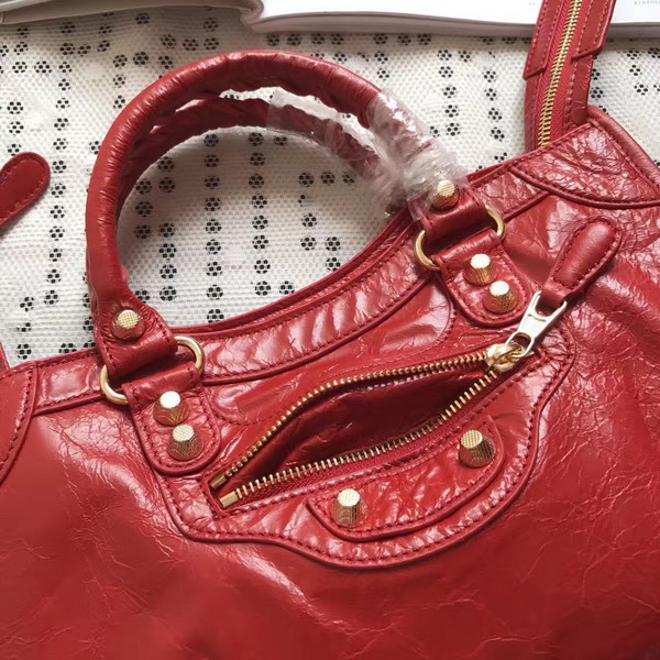 Balenciaga Gaint 12 Gold Small City Handbag in Red Soft Crafted Vintage Lambskin For Sale