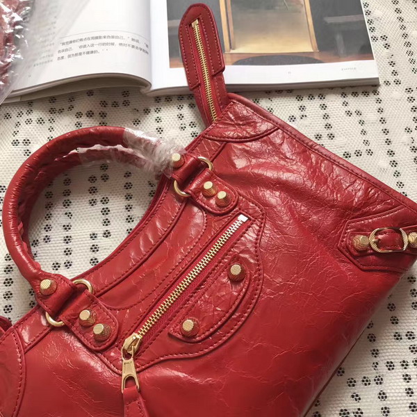 Balenciaga Gaint 12 Gold Small City Handbag in Red Soft Crafted Vintage Lambskin For Sale