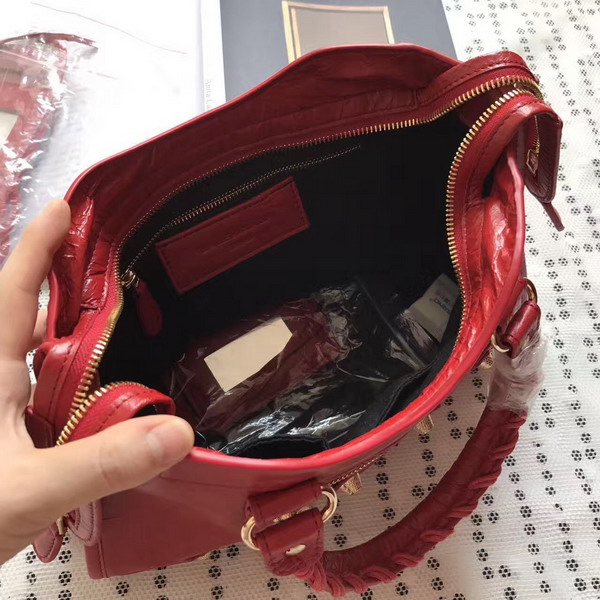 Balenciaga Gaint 12 Gold Small City Handbag in Red Soft Crafted Vintage Lambskin For Sale