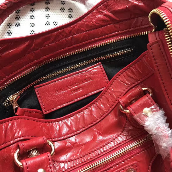 Balenciaga Gaint 12 Gold Small City Handbag in Red Soft Crafted Vintage Lambskin For Sale