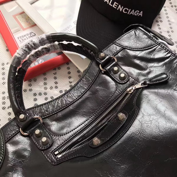 Balenciaga Gaint 12 Silver Medium City Handbag in Black Soft Crafted Vintage Lambskin For Sale