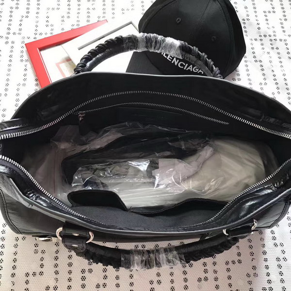 Balenciaga Gaint 12 Silver Medium City Handbag in Black Soft Crafted Vintage Lambskin For Sale