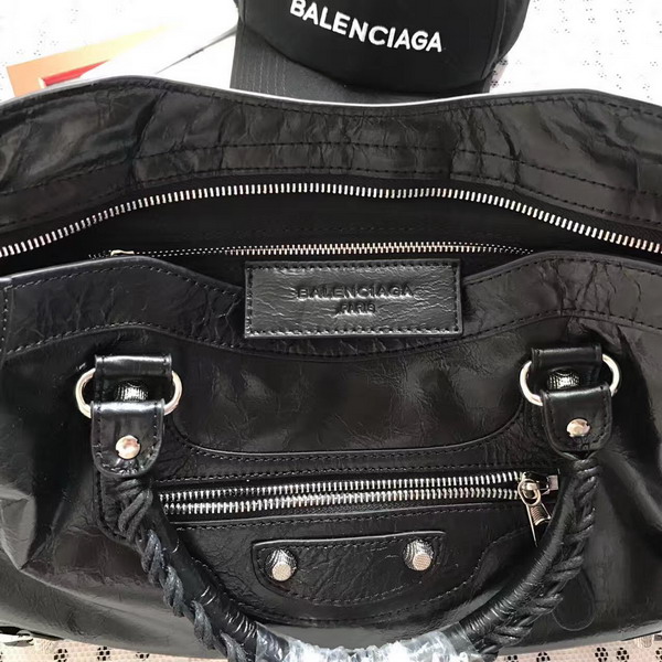 Balenciaga Gaint 12 Silver Medium City Handbag in Black Soft Crafted Vintage Lambskin For Sale