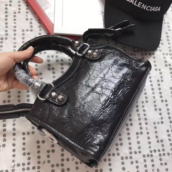 Balenciaga Gaint 12 Silver Mini City Handbag in Black Soft Crafted Vintage Lambskin For Sale