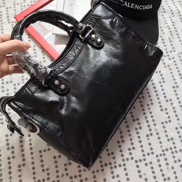 Balenciaga Gaint 12 Silver Small City Handbag in Black Soft Crafted Vintage Lambskin For Sale