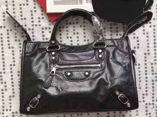 Balenciaga Gaint 12 Silver Small City Handbag in Black Soft Crafted Vintage Lambskin For Sale