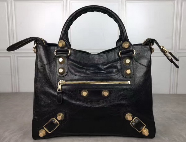 Balenciaga Giant City Handbag in Black Lambskin with Gold Hardware For Sale