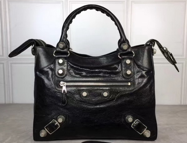 Balenciaga Giant City Handbag in Black Lambskin with Silver Metal Hardware For Sale