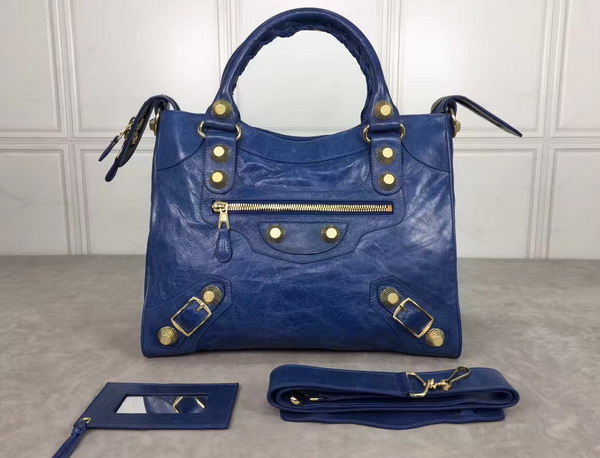 Balenciaga Giant City Handbag in Blue Lambskin with Gold Metal Hardware For Sale