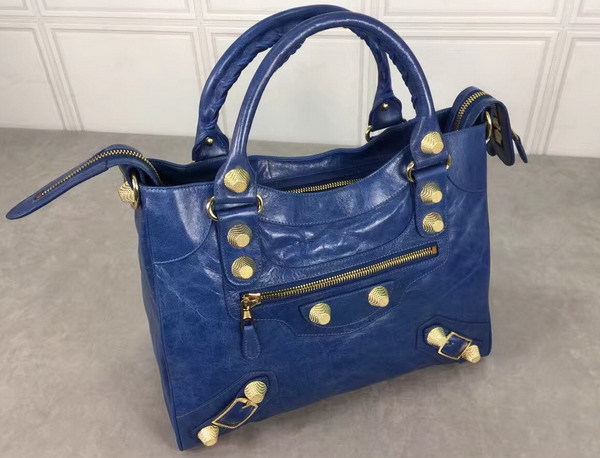 Balenciaga Giant City Handbag in Blue Lambskin with Gold Metal Hardware For Sale