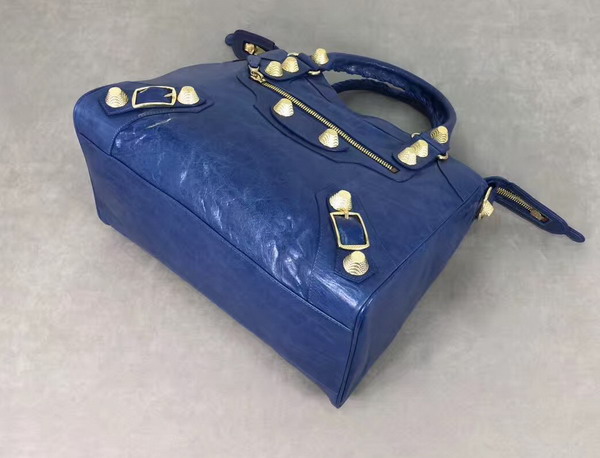 Balenciaga Giant City Handbag in Blue Lambskin with Gold Metal Hardware For Sale