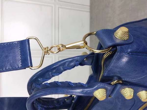 Balenciaga Giant City Handbag in Blue Lambskin with Gold Metal Hardware For Sale