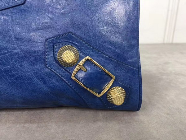 Balenciaga Giant City Handbag in Blue Lambskin with Gold Metal Hardware For Sale