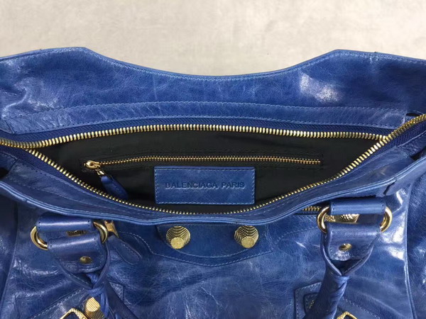 Balenciaga Giant City Handbag in Blue Lambskin with Gold Metal Hardware For Sale