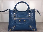 Balenciaga Giant City Handbag in Blue Lambskin with Silver Metal Hardware For Sale