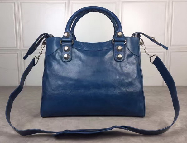 Balenciaga Giant City Handbag in Blue Lambskin with Silver Metal Hardware For Sale