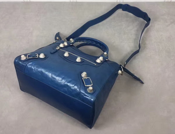 Balenciaga Giant City Handbag in Blue Lambskin with Silver Metal Hardware For Sale