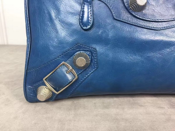 Balenciaga Giant City Handbag in Blue Lambskin with Silver Metal Hardware For Sale