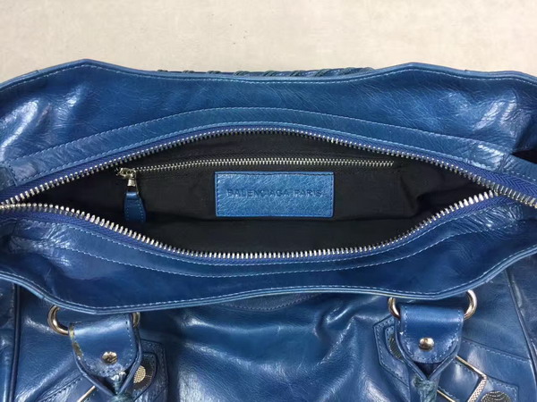 Balenciaga Giant City Handbag in Blue Lambskin with Silver Metal Hardware For Sale