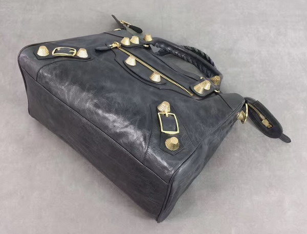 Balenciaga Giant City Handbag in Dark Grey Lambskin with Gold Metal Hardware For Sale