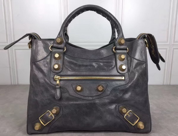 Balenciaga Giant City Handbag in Dark Grey Lambskin with Gold Metal Hardware For Sale