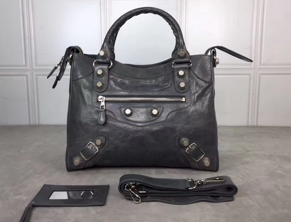 Balenciaga Giant City Handbag in Dark Grey Lambskin with Silver Metal Hardware For Sale