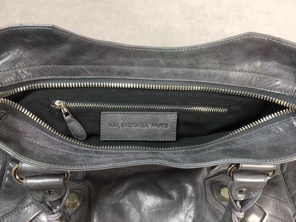 Balenciaga Giant City Handbag in Dark Grey Lambskin with Silver Metal Hardware For Sale