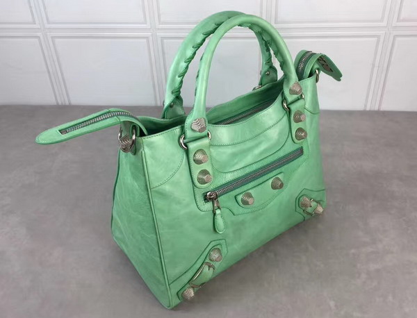 Balenciaga Giant City Handbag in Green Lambskin with Silver Metal Hardware For Sale