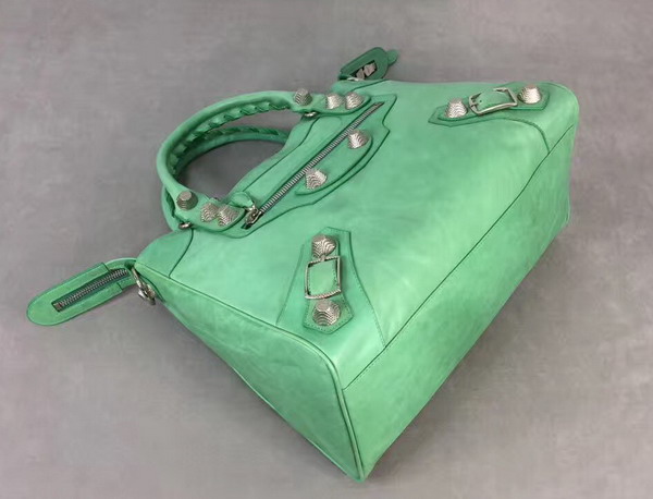 Balenciaga Giant City Handbag in Green Lambskin with Silver Metal Hardware For Sale