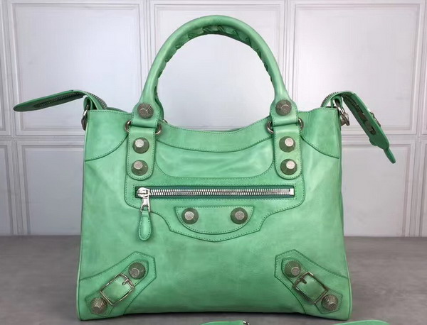 Balenciaga Giant City Handbag in Green Lambskin with Silver Metal Hardware For Sale