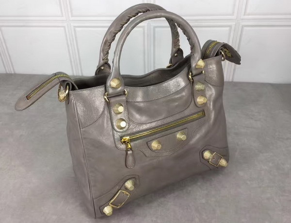 Balenciaga Giant City Handbag in Grey Lambskin with Gold Metal Hardware For Sale