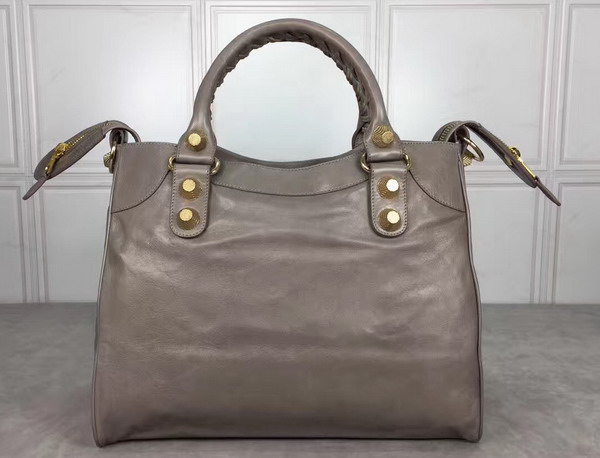 Balenciaga Giant City Handbag in Grey Lambskin with Gold Metal Hardware For Sale