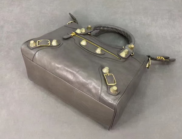 Balenciaga Giant City Handbag in Grey Lambskin with Gold Metal Hardware For Sale