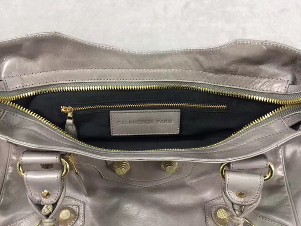 Balenciaga Giant City Handbag in Grey Lambskin with Gold Metal Hardware For Sale