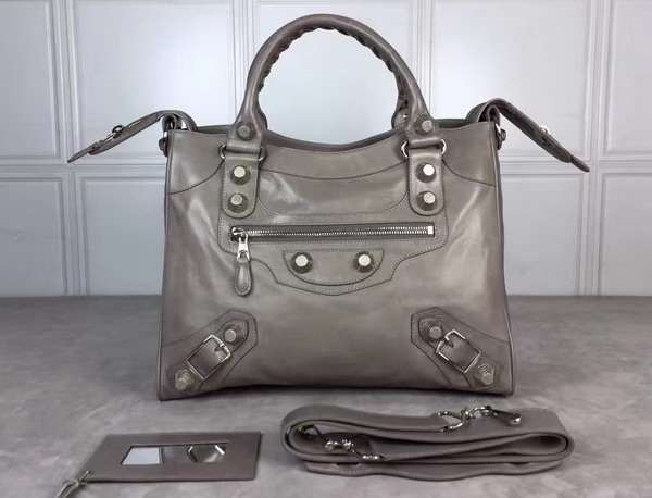 Balenciaga Giant City Handbag in Grey Lambskin with Silver Metal Hardware For Sale