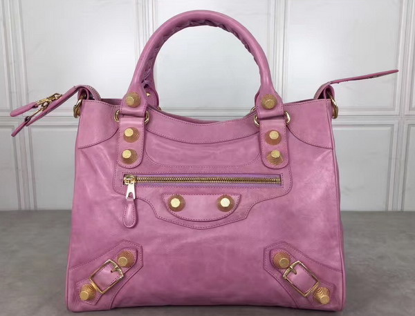 Balenciaga Giant City Handbag in Pink Lambskin with Gold Metal Hardware For Sale